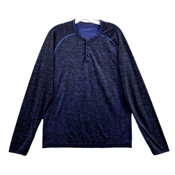Lululemon Swiftly Tech Henley Shirt Mens Medium Blue Long Sleeve Performance Gym - Picture 1 of 13